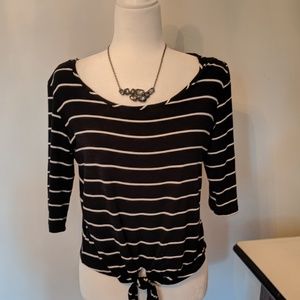 Striped, tie-in-front top